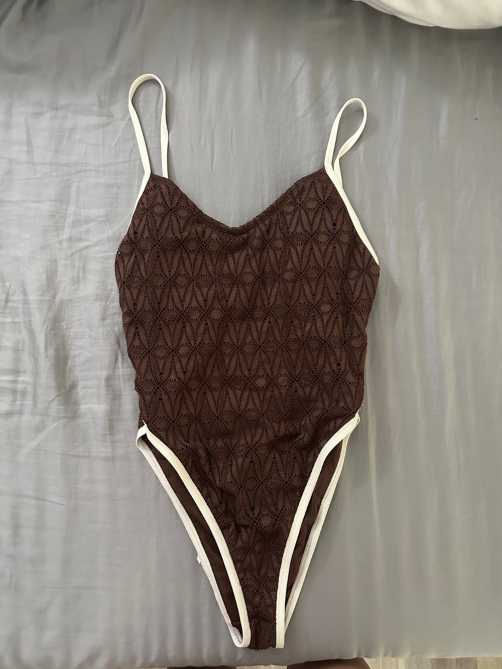 wild fable Brown One-Piece Swimsuit with Cream Trim